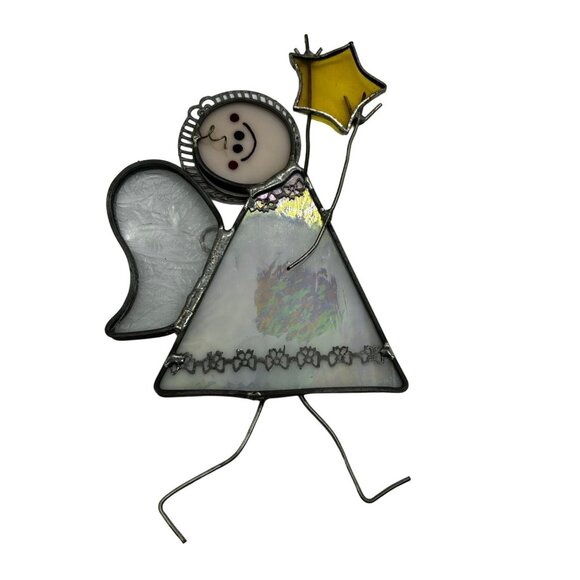 Leaded Stained Glass 7" Angel Fairy Star Suncatcher Christmas Holiday (Straight - Picture 1 of 3